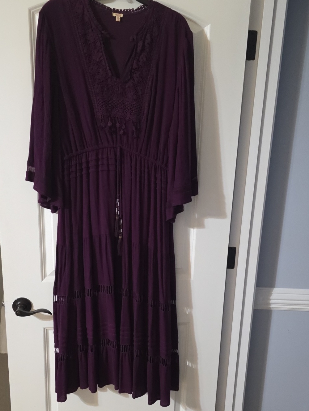 Reba Moonlight bliss  deep Plum Maxi Dress with Smocked Waist and Tie - Picture 2 of 7